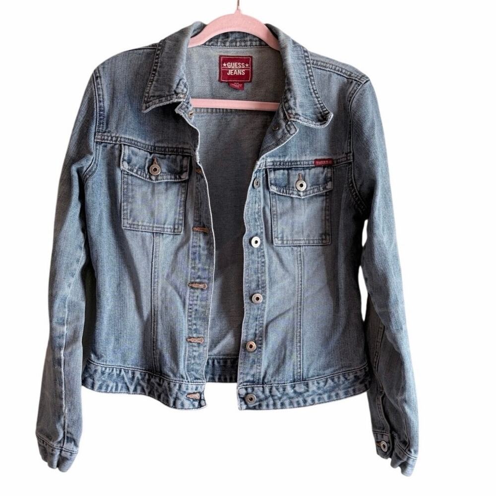Guess jeans 100% cotton denim blue jean jacket medium light wash women’s